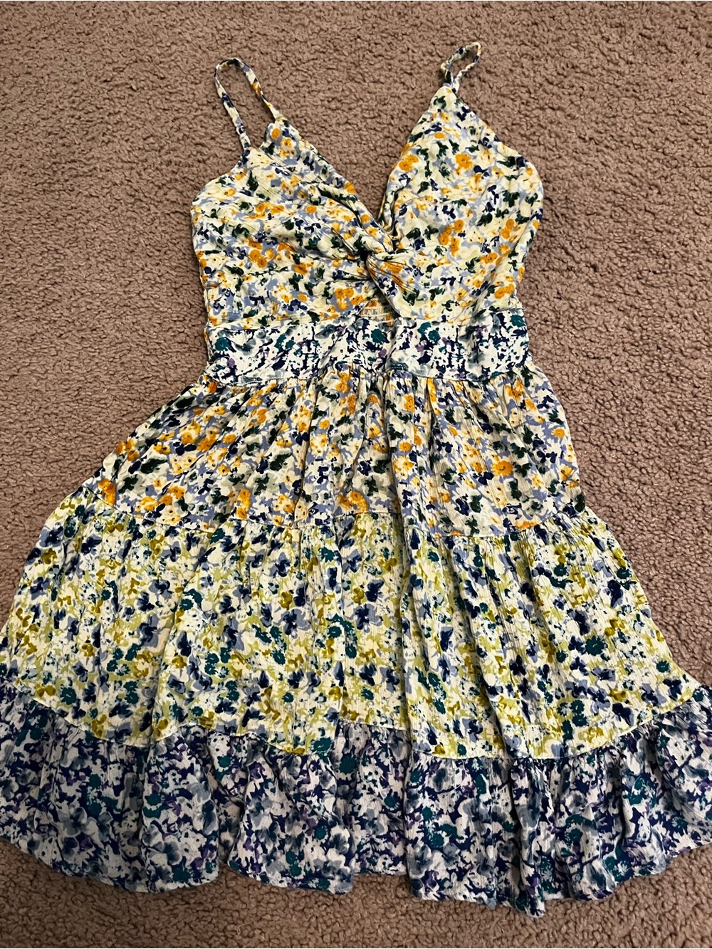 Angie Floral Smocked Sundress in Yellow, Navy & Cream